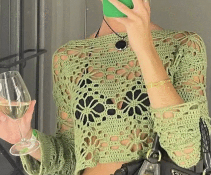 Häkeln Langarm-Top Muster, Sommer Top Muster, Häkeln Vintage-Stil Bluse, Langarm-Bluse, Cover Up Top Muster
